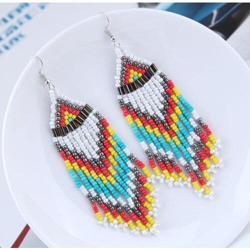 New Fashion Beads Tassel Drop Earrings For Women Girls Rainbow Long Dangle Earring Bohemia Wedding Statement Jewelry Brinco Gift