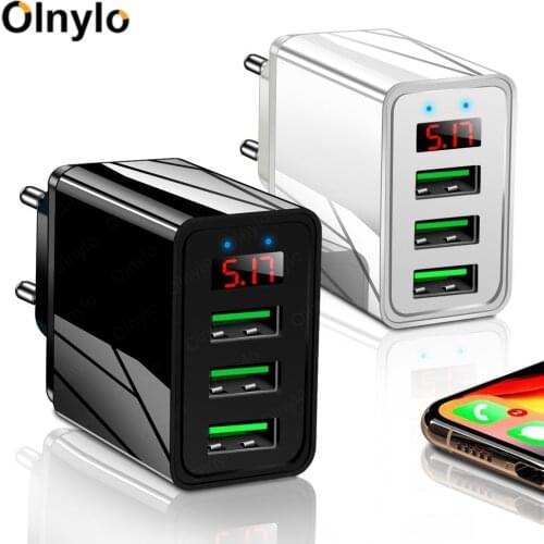 Olnylo Quick charge 3.0 USB Charger For iPhone 11 7 Samsung Huawei Xiaomi 5V 3A Digital Display Fast Charging Wall Phone Charger
