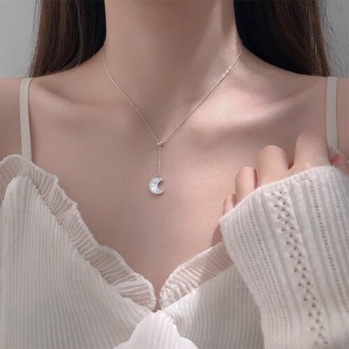 S925 Sterling Silver Necklace for Women Fashion Simple Shell Moon Clavicle Chain Jewelry Accessories Wholesale