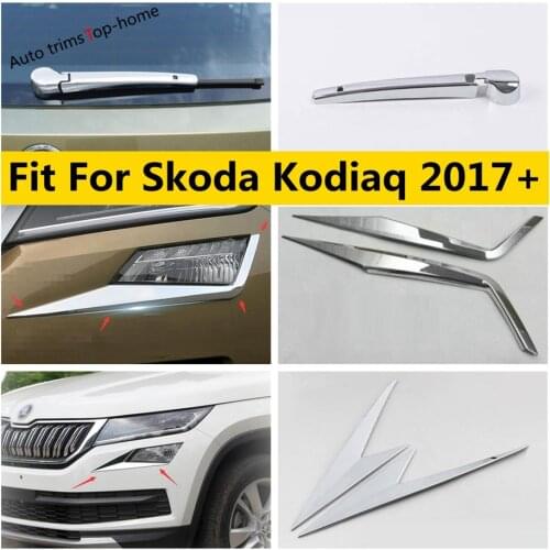 Yimaautotrims Front Fog Lights Lamps Eyelid Eyebrow / Window Wiper Cover Trim Fit For Skoda Kodiaq 2017 - 2020 Chromium Styling