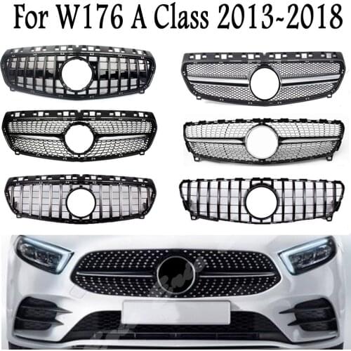 Front Racing Billet Bumper Grille Upper Facelift Grill For Mercedes-Benz W176 A Class 2013 2014 2015 2016 2017 2018 Diamond GTR