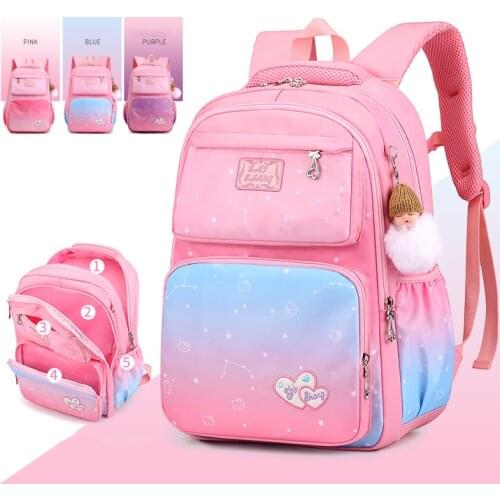 Girls Backpacks For School Gradient Sky Sweet Beautiful Girl School Bag Waterproof Nylon High-Capacity Knapsack Kids Satchels