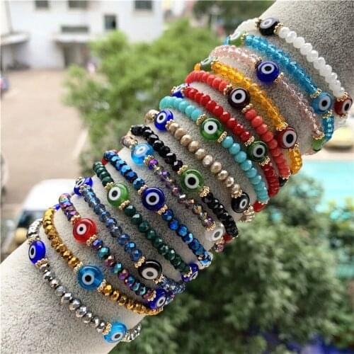 DIY Evil Eye Bracelets,Multicolor Bracelet Geometric Faceted Crystal Bead Jewelry