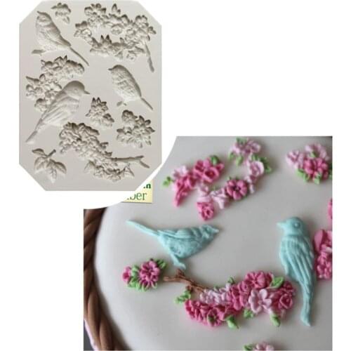 Bird and Flower Silicone Fondant Mold Cake Decor Tools Chocolate Gumpaste Mold kitchen tool cake modle tool