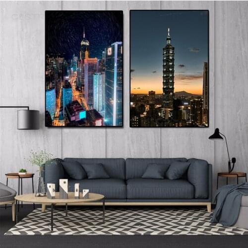 Modern Home Decoration Nordic Poster City Landscape Night View Canvas Painting Modular Wall Art Pictures for Living Room