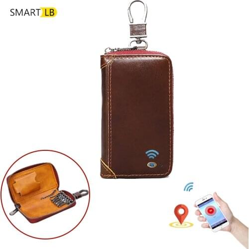 Smart Bluetooth Connection Genuine Leather Men Women Key Holder Organizer Zipper Bag Keychain Car Key Case