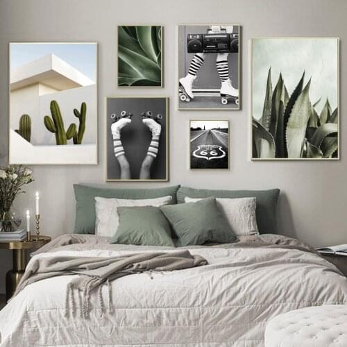 Vintage Roller Skates Cactus Agave Plant Wall Art Canvas Painting Nordic Posters And Prints Wall Pictures For Living Room Decor