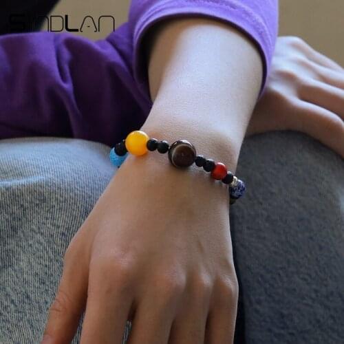 Sindlan Vintage Solar System Multicolor Planet Beaded Bracelet for Women Universe Secret Adjustable Bangle Couple Jewelry Gift