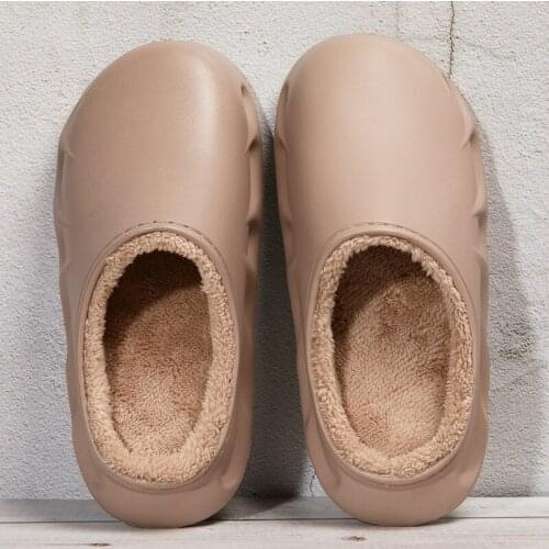 PU Waterproof plush Warm slippers for Women soft platform Indoor outdoor Men women Couple shoes Fashion cotton house slipper