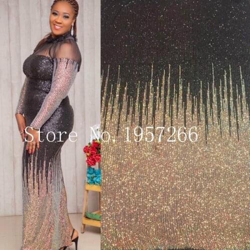 High Quality African Lace Fabrics Gold Color Nice French Embroidery Sequins Tulle Lace Fabric For Nigerian Party Dress XX3337