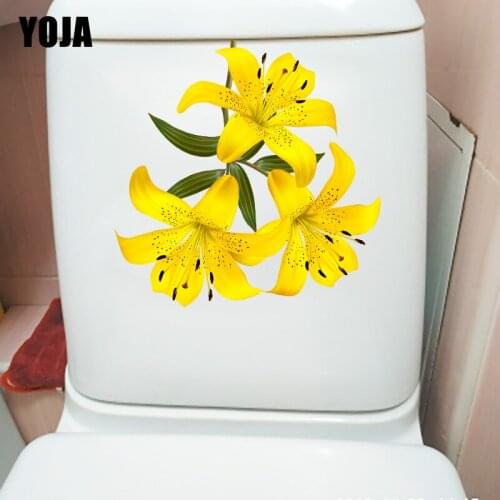 YOJA 23.5×23.5CM Yellow Lily Flower Branch Fashion WC Toilet Stickers Home Living Room Wall Decor T1-2974