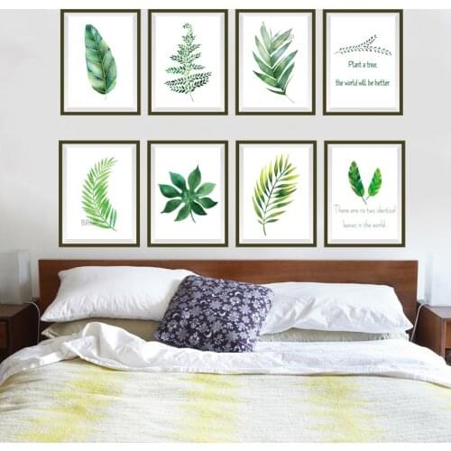 Green Plant Leaf Wall Stickers Photo Frame Art Landscape Wallpapers TV Sofa Bedroom Living Room Sticker Vinyl Mural Home Decor