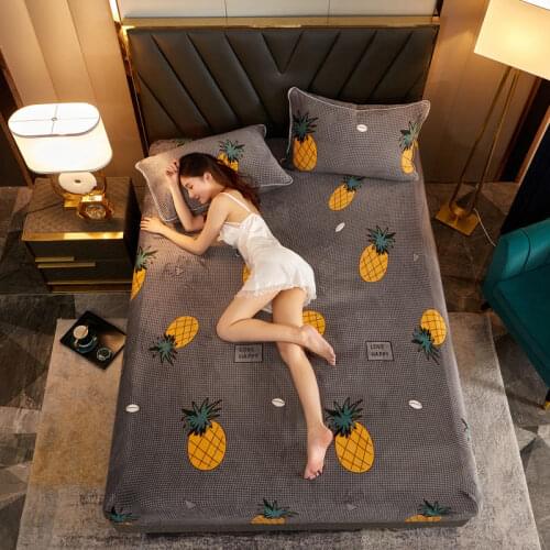 Yellow Pineapple Elastic Fitted Sheet With Elastic Band Sheet Linen Bedspread Mattress Cover Single Double Full Fleece Blanket