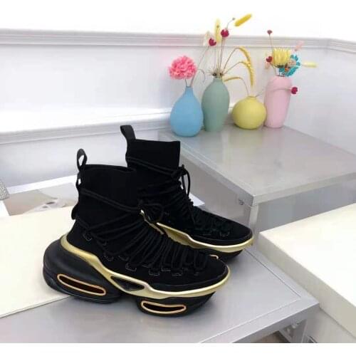 Womens Shoes Black Knit Lace-up B Bold High-top Sneakers France Paris Platform Lace-up Trainers