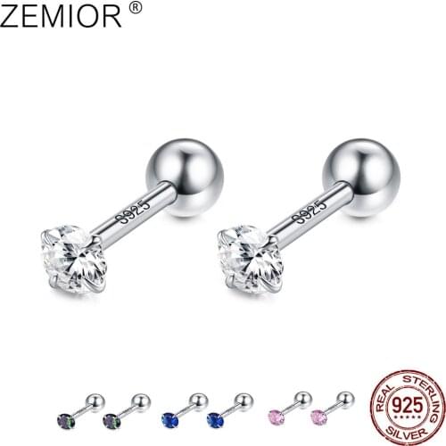 ZEMIOR 925 Sterling Silver Earrings For Women Round Small 5A+ Cubic Zirconia CZ Stud Earrings Wedding Girls Fine Jewelry Gift