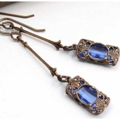 Womens Earrings Vintage Blue / Green Zircon Rhinestone Hanging Womens Earrings Jewelry Accessories Bohemian Girls Gift