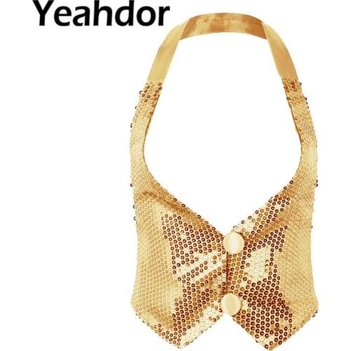 Womens Halter Neck Shiny Sparky Sequins Clubwear Backless Pole Dance Vest Tops Waistcoat Jazz Dance Tank Top Performance Costume