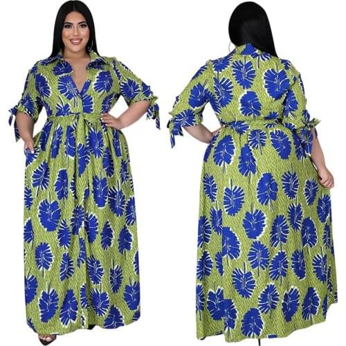Women Long Maxi Vintage V Neck Floral Print Boho Shirt Dress Female Chic Casual Slim Dresses Vestidos Mujer Plus Size 5XL