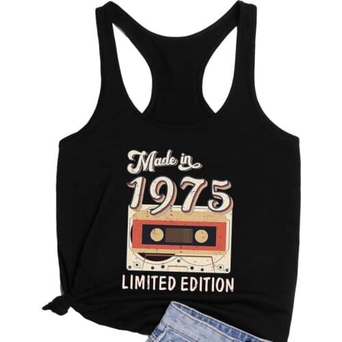 Made in 1975 Limited Edition Vest Vintage tape graphic Print Loose Racerback Tanks women pure cotton fashion casual tank top