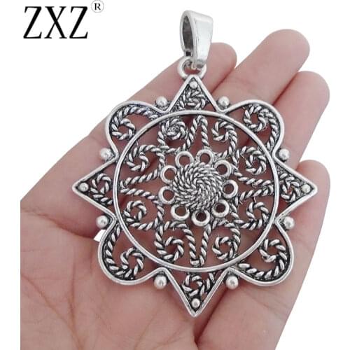 ZXZ 2pcs Open Fliligree Flower Charms Pendants For Necklace Jewelry Makings Findings 77x60mm