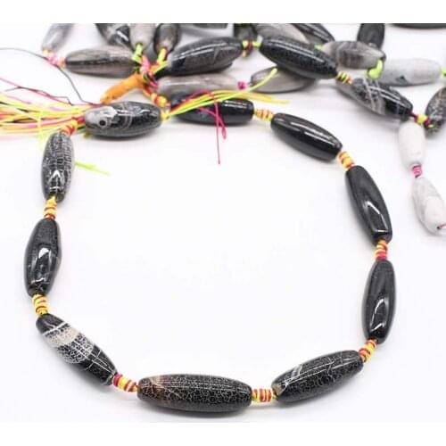 1 strands/lot Natural Oval Agate Olivary Rice Cracked Faceted Loose Beads For DIY Bracelet Necklace Jewelry Making Strand 15"