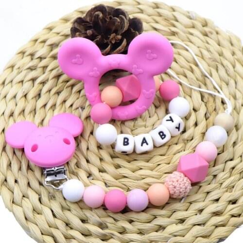 1pcs Custom baby name teething baby Mickey pacifier chain silicone teething beads bisphenol a free educational toy for baby