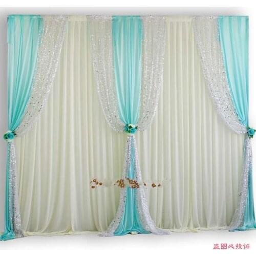 10ftX20ft Luxury sequin edge wedding backdrop white curtain with Swags stage party birthday wall decoratons props