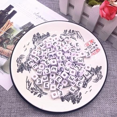 20pcs 10*10mm Cube Acrylic Letter Beads Single Alphabet "E" White Square Bracelet Jewelry Making Beads
