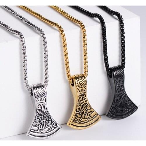 2021 Viking Nordway Axe Necklace for men vintage Punk Gothic Pendant Necklace Fashion Stainless Steel Hip hop Neck Chain Collar