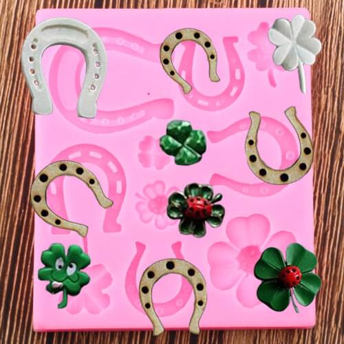 3D Horse Shoe Silicone Mold Flower Four Leaf Clover Fondant Chocolate Mould Cake Decorating Tools Polymer Clay Candy Moulds