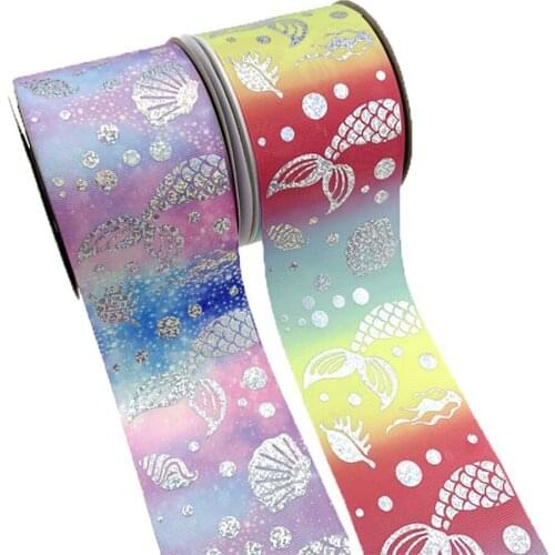 75mm silver foil mermaid grosgrain ribbon heat transfer printed 100yards welcome custom printed