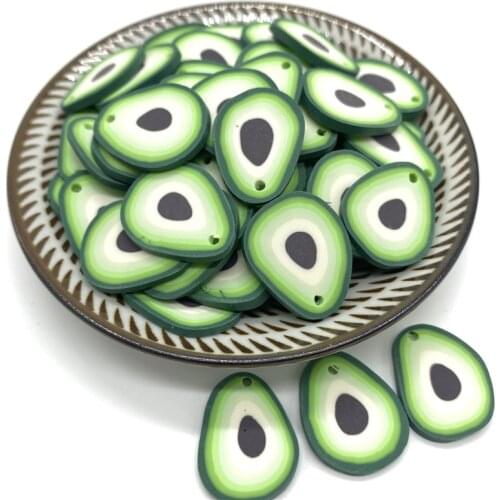 20Pcs/lot 20mm Avocado Beads Flakes Clay Beads Polymer Spacer Beads For Jewelry Making DIY Bracelet Hairpin #A89-20