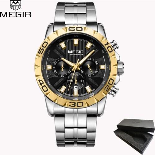 MEGIR Top Brand Relogio Masculino Quartz Watches Men Stainless steel Sports Mens Business Watch Chronograph Clock Male Gift box