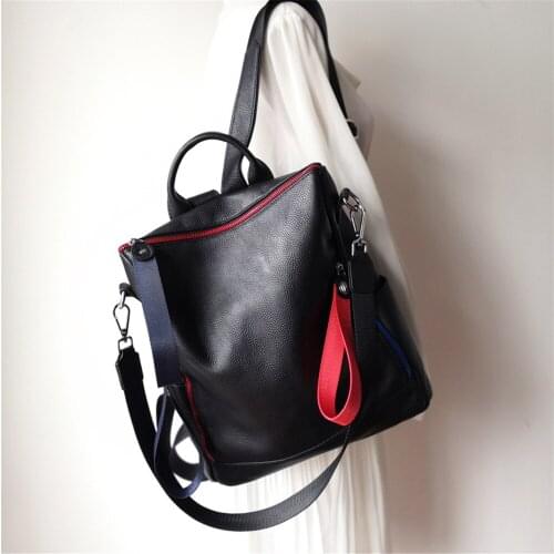 100% Genuine Leather Black Women Backpack Vintage Travel Bags Notebook Schoolbag For Girls Daily Holiday Knapsack 2020