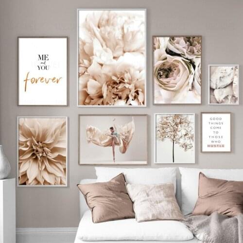 Peony Flower Leaf Plant Dance Woman Quote Wall Art Canvas Painting Nordic Posters And Prints Wall Pictures For Living Room Decor