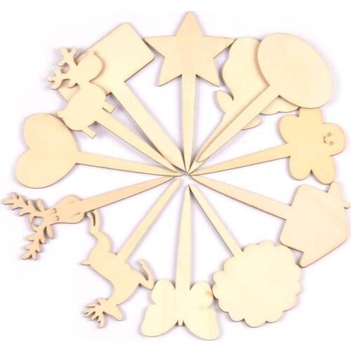 10Pcs Wooden Sign Board For Bonsai Cake Figurines Crafts Miniatures Garden Moss Christmas Party Home Decoration DIY Accessories