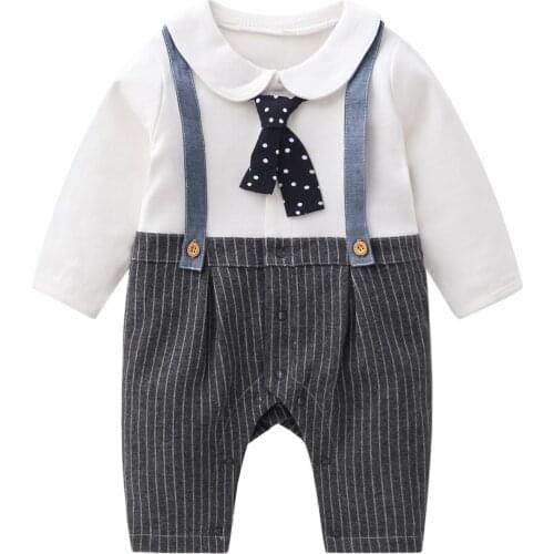 Newborn Baby Boys Romper Autumn Long Sleeve Bowtie Style Bebe Clothes Little Gentle Infant Babe Jumpsuits 0-2Y