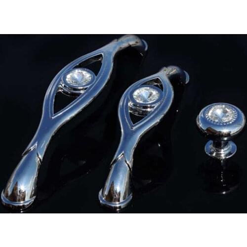 128mm glass crystal dresser door handles 96mm silver chrome kitchen cabinet drawer knobs pulls 5" modern simple fashion handles