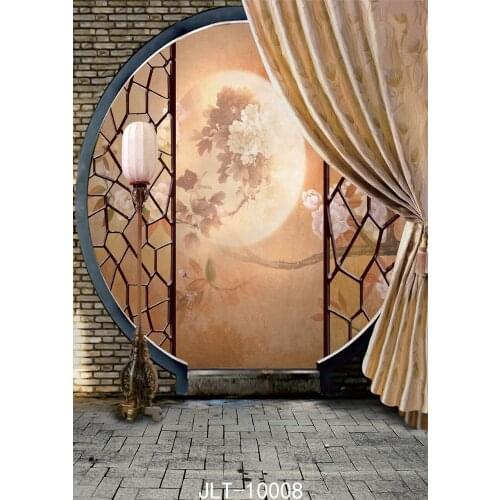 Chinese Style Photography Backdrops Moon Flower Round Door Brick Wall Photo Background Customize Vinyl Cloth 3d Profissional