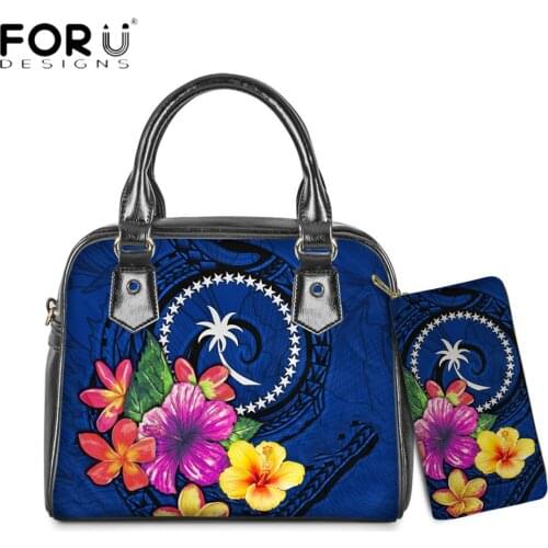 FORUDESIGNS New Style Women PU Leather Bag Polynesian Chuuk Polynesian Hibiscus Flower Print Lady Shoulder Sac Casual Totes