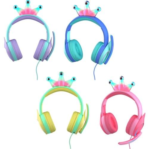 Portable Wired Crown Headset HiFi with Microphone for Boys Girls Kids Sport Driving Video Mobile Phones PC Computer for Switch
