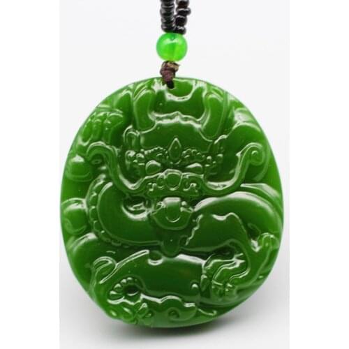 Chinese Natural Green Jade Dragon Pendant Necklace Beads Hand-Carved Charm Jadeite Jewelry Fashion Amulet for Men Lucky Gifts