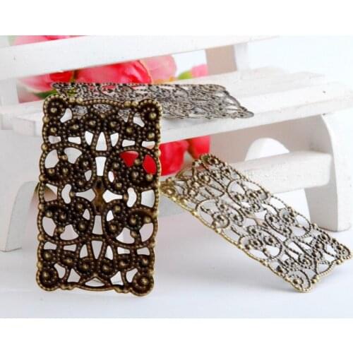 MIAOCHI 50 Antique Bronze Filigree Rectangle Wraps Connectors Metal Crafts Gift Decoration DIY Findings 5x3cm J3101