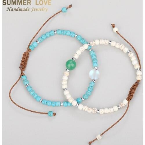 Fashion Natural Stone Beads Bracelets Handmade Rope String Moonstone Charm Bracelet Women Lucky Jewelry