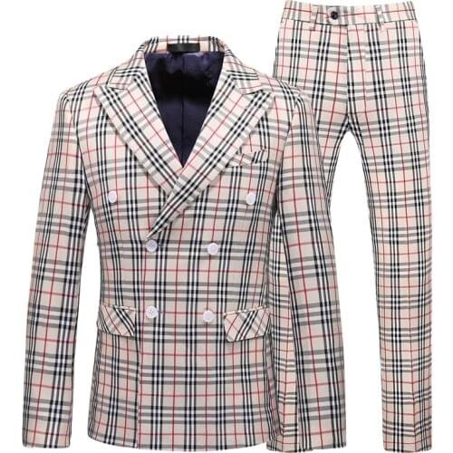 2021 Brown Classic Plaid Tweed Suit for Men Slim fit Groom Wedding Tuxedo Blazer Male Formal Business Jacket Vest Pants 3 Piece