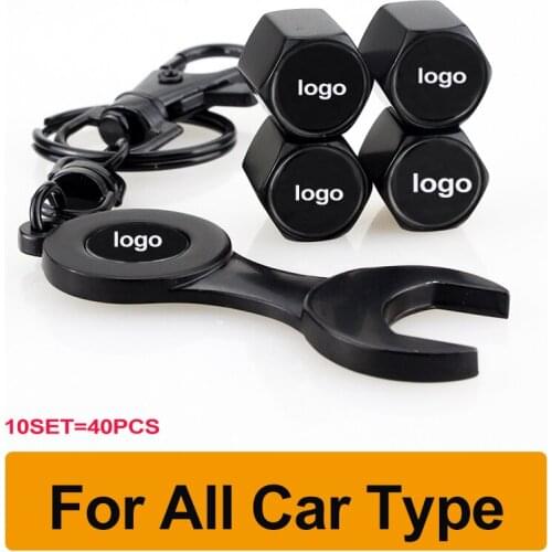 10set 40pcs Auto Accessory Full Black Metal Spanner Keyring Car Wheel Rim Valves Caps Covers Dust-proof For All Car Styling