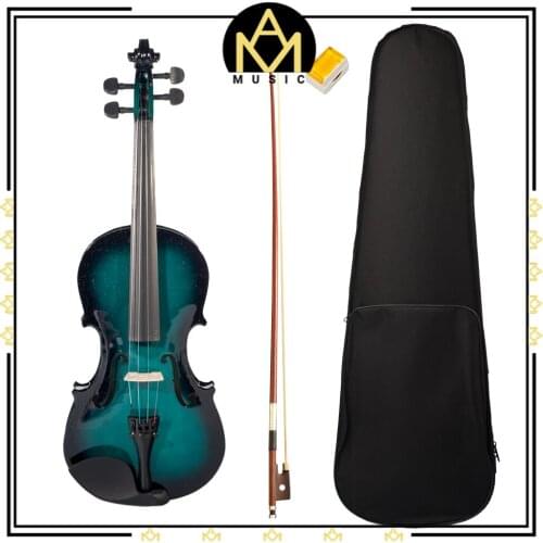 4/4 Violin Fiddle Basswood Violin Set Rosin Brazilwood Bow Canvas Violin Case Musical Instrument Blue & Black