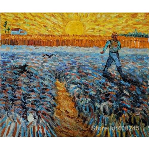 Wall art on canvas Vincent Van Gogh the Sower with Setting Sun paintings reproduction Hand painted High quality modern picture