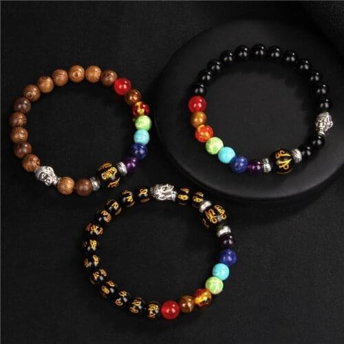 Natural Tiger Eye Black Lava Stone Bracelet for Women Men Yoga Healing Prayer Beads Bracelet Buddha Head 7 Chakra Charm Bracelet