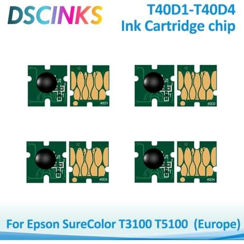 New chip For Epson T40D1 T40D2 T40D3 T40D4 cartridge For Epson SureColor T3100 T5100 printer one time chip use for Europe